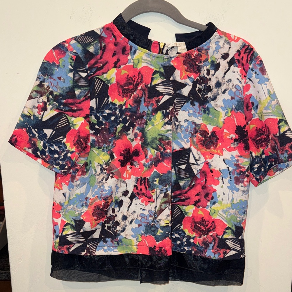 cooper & ella Neon Floral Short Sleeve Crop Top Pink Blue, Green Black medium